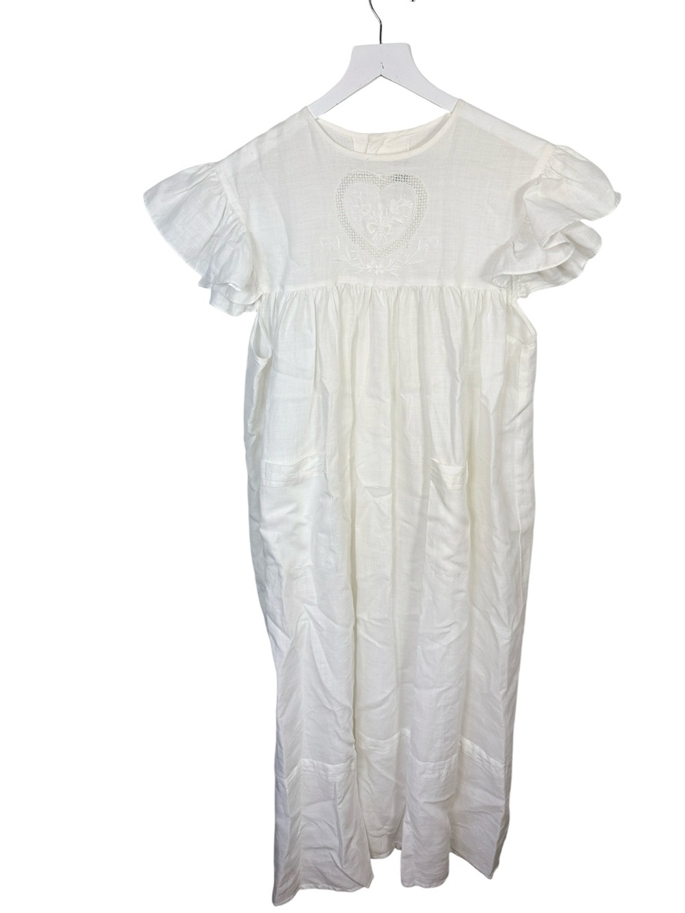 Lee & Lee 100% Linen White Vintage Flowy Dress Embroidered Gown W2404 Sz L